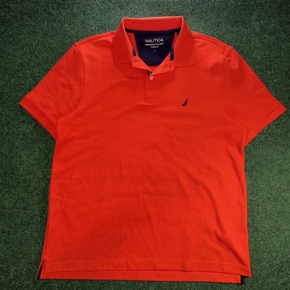 Nautica Orange Polo Shirt Men's Size Large Blue Logo